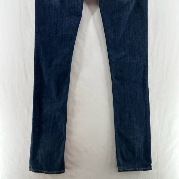 True Religion Slim Straight Jeans Womens 26  Low Rise Flap Pockets Stretch Blue - Picture 2 of 13